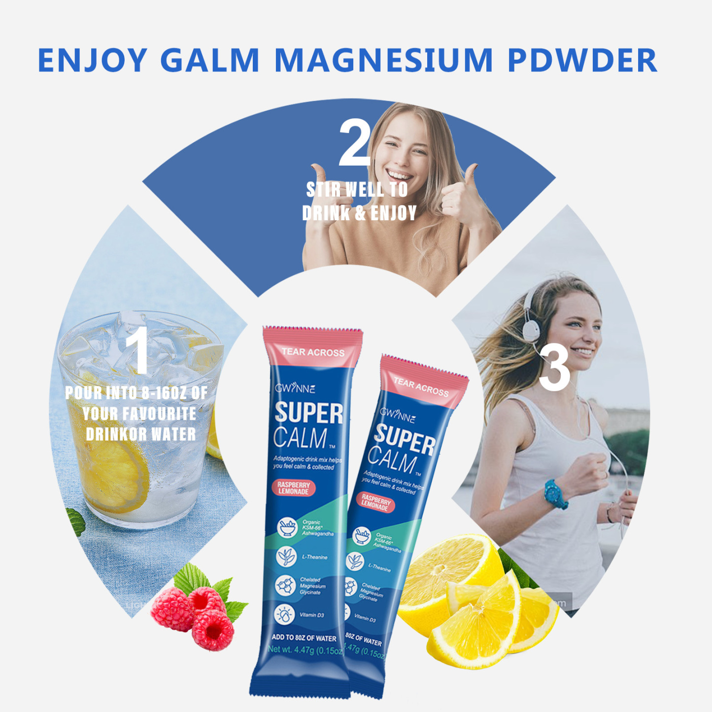 Mezcla De Bebidas En Polvo Supercalm Suplementos Frambuesa E