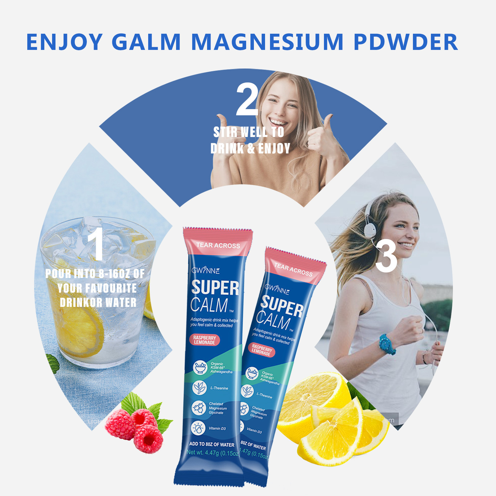 Mezcla De Bebidas En Polvo Supercalm Suplementos Frambuesa E