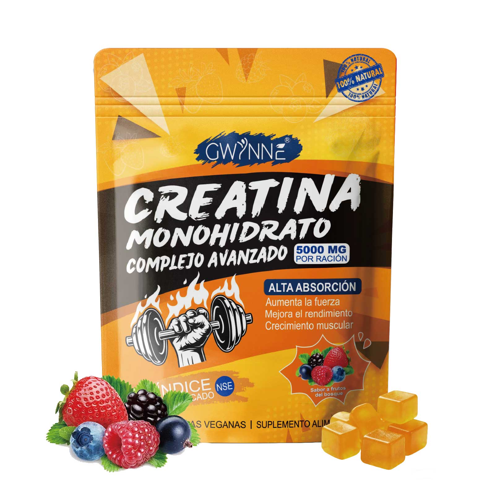 Gwynne Creatina Monohidrato Complejo Avanzado Suplemento Con Taurina,piper Nigrum,vitamina B6 Y B12,crecimiento Muscular,crecimiento De Las Caderas,salud De Las Articulaciones Y La Piel,60 Gummies