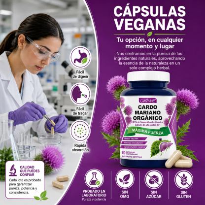 Gwynne Cardo Mariano Orgánico Cápsulas,silymarin Milk Thistle 30:1 Extracto,apoyo A La Desintoxicación Y Reparación Del Hígado,apoyo A Los Antioxidantes,muscular Y Óseo,90 Cápsulas