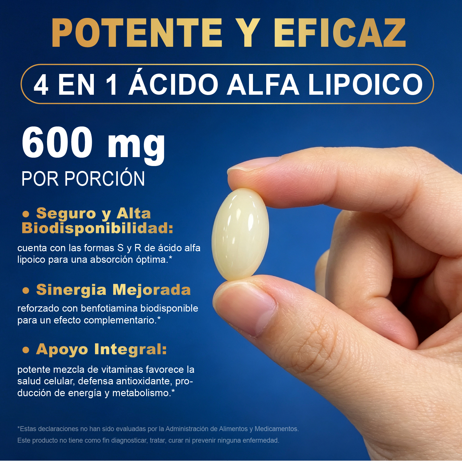 Gwynne 4 En 1 Ácido Alfa Lipoico 600mg 300 Cápsulas blandas,suplemento Antioxidant,con B1,b12 Y Benfotiamina 
