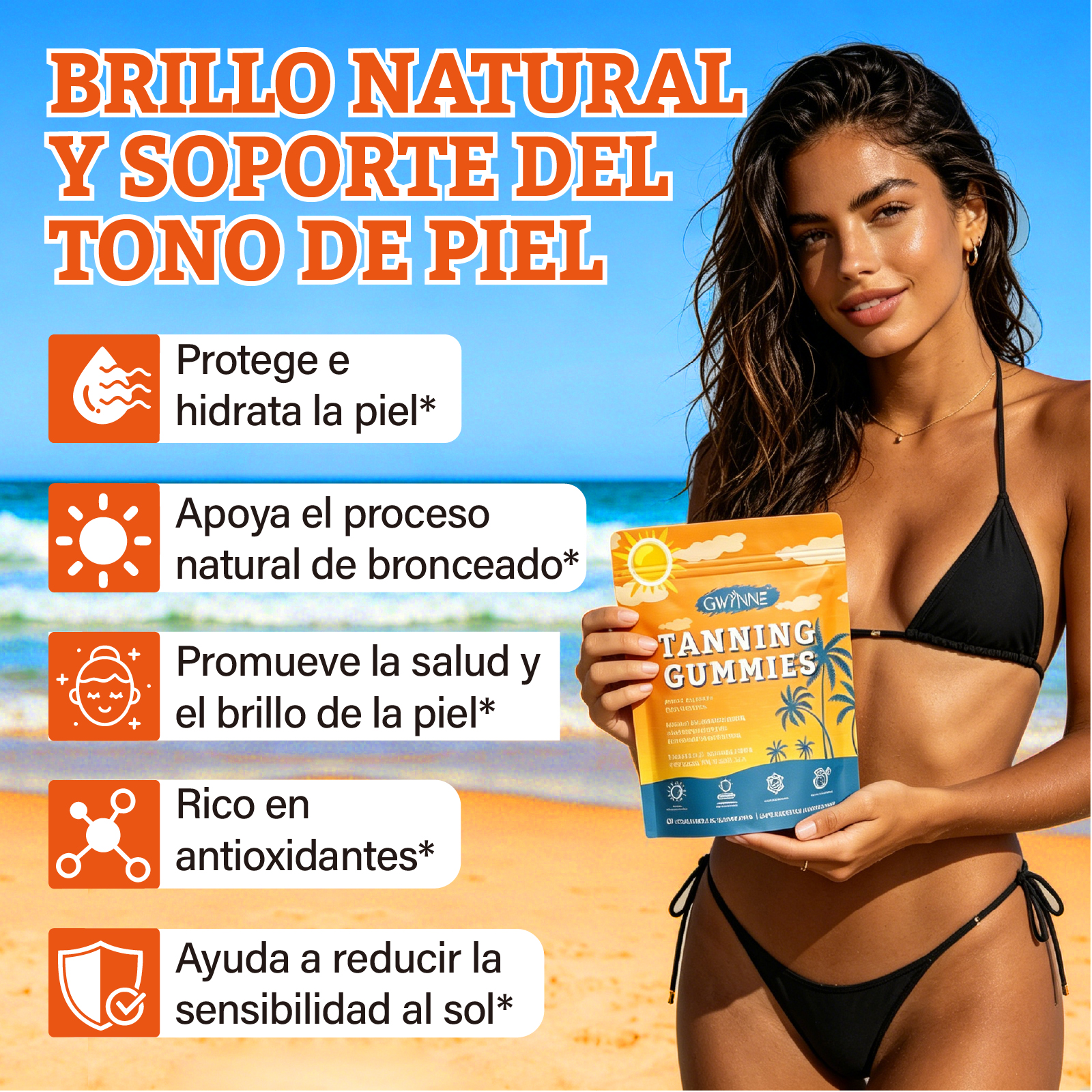 Gwynne Tanning Gummies Para Mujeres Y Hombres,con Astaxantina,licopeno,colágeno Y Vitaminas,radiancia E Hidratación De La Piel,60 Gummie