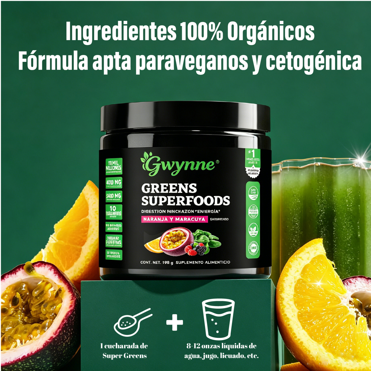 Gwynne Greens Superfoods En Polvo,Con Probióticos Y Enzimas,mezcla De Bebidas Orgánicas De Frutas Y Verduras,198g