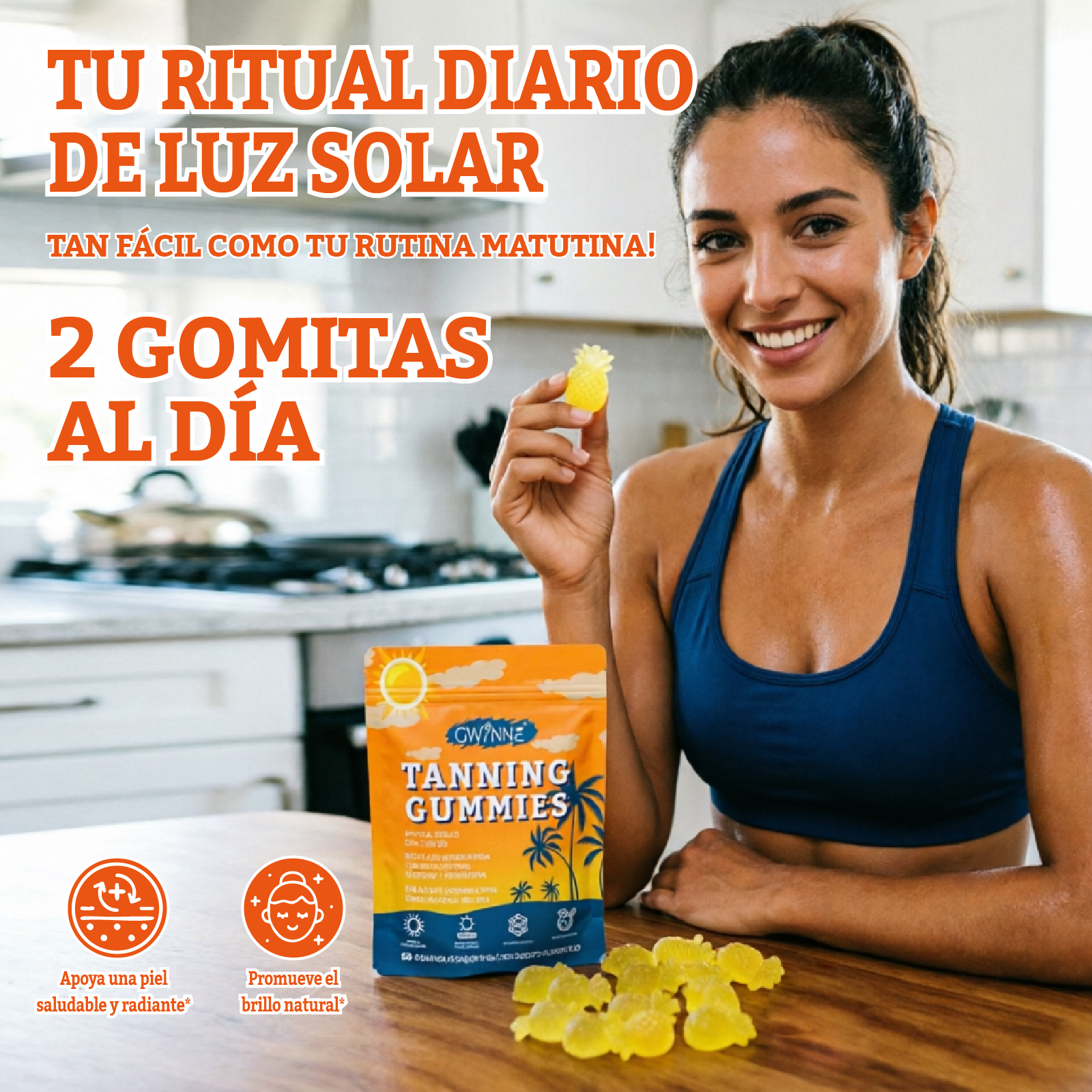 Gwynne Tanning Gummies Para Mujeres Y Hombres,con Astaxantina,licopeno,colágeno Y Vitaminas,radiancia E Hidratación De La Piel,60 Gummie