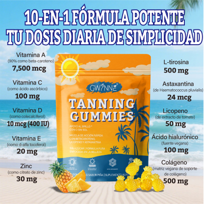 Gwynne Tanning Gummies Para Mujeres Y Hombres,con Astaxantina,licopeno,colágeno Y Vitaminas,radiancia E Hidratación De La Piel,60 Gummie