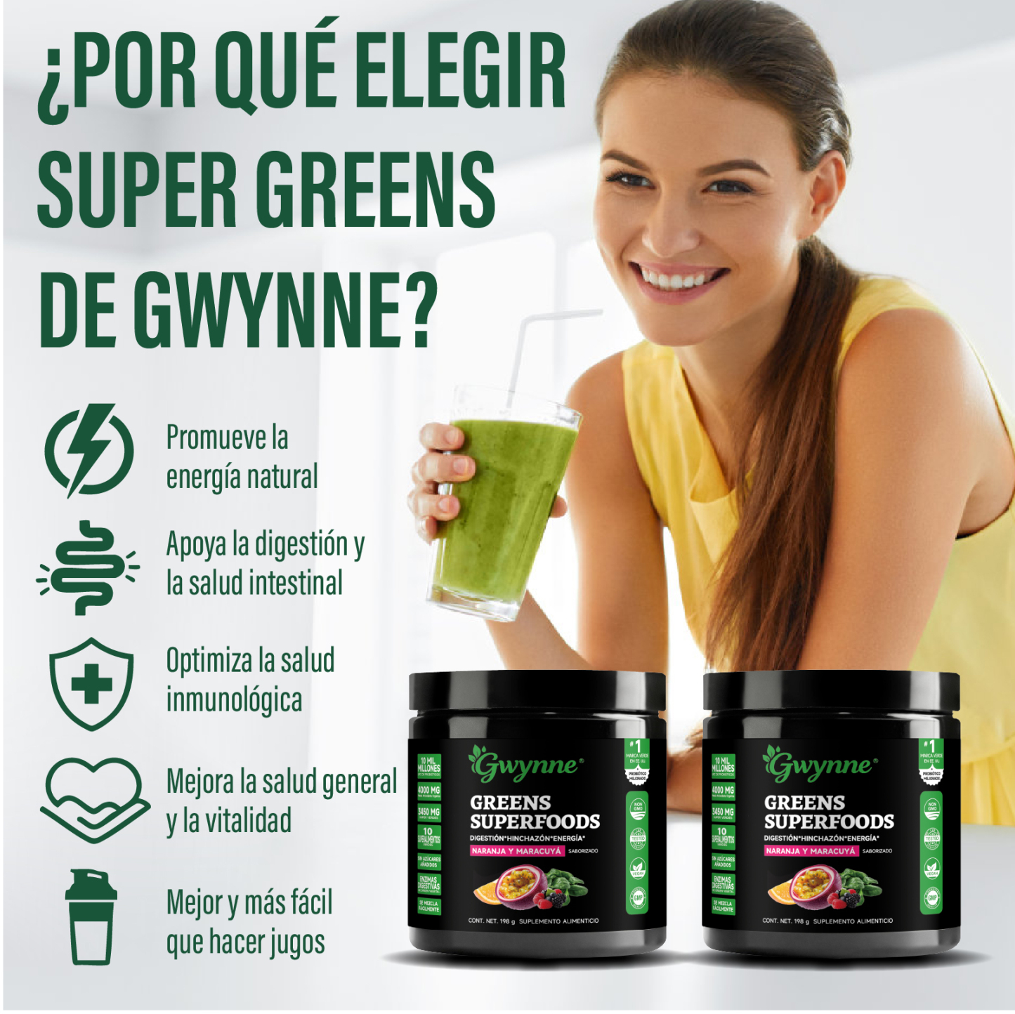 Gwynne Greens Superfoods En Polvo,Con Probióticos Y Enzimas,mezcla De Bebidas Orgánicas De Frutas Y Verduras,198g