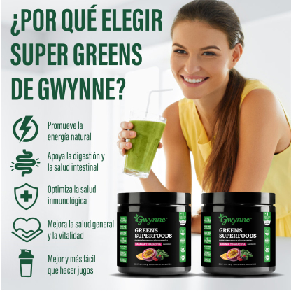 Gwynne Greens Superfoods En Polvo,Con Probióticos Y Enzimas,mezcla De Bebidas Orgánicas De Frutas Y Verduras,198g