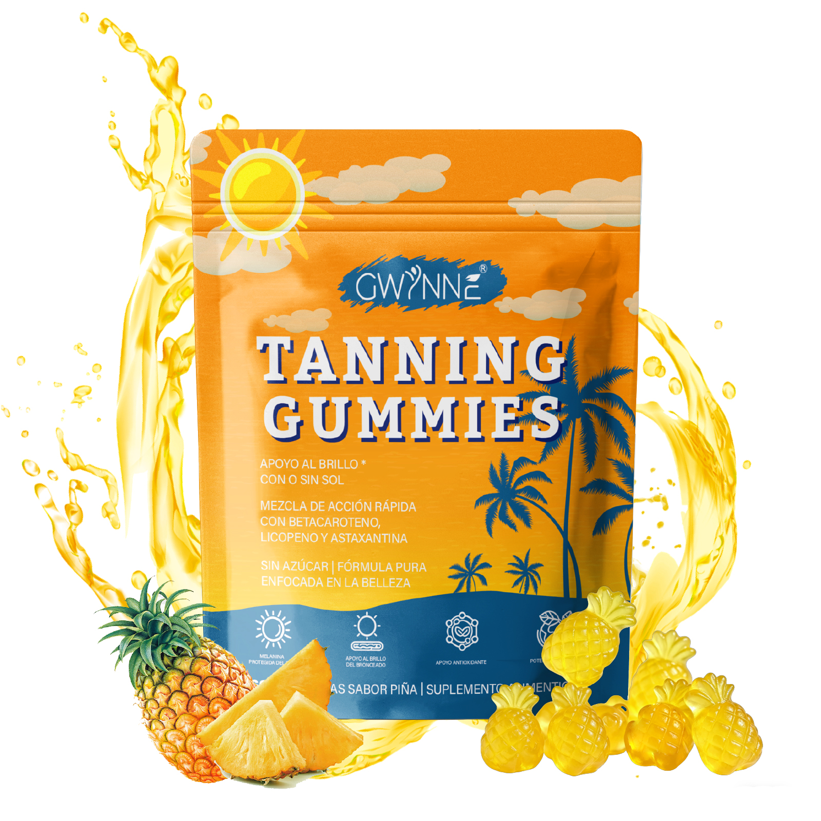 Gwynne Tanning Gummies Para Mujeres Y Hombres,con Astaxantina,licopeno,colágeno Y Vitaminas,radiancia E Hidratación De La Piel,60 Gummie