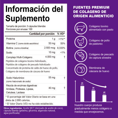 Gwynne Péptidos de Colágeno Múltiples 4000 mg,con Biotina y Ácido Hialurónico,300 Cápsulas