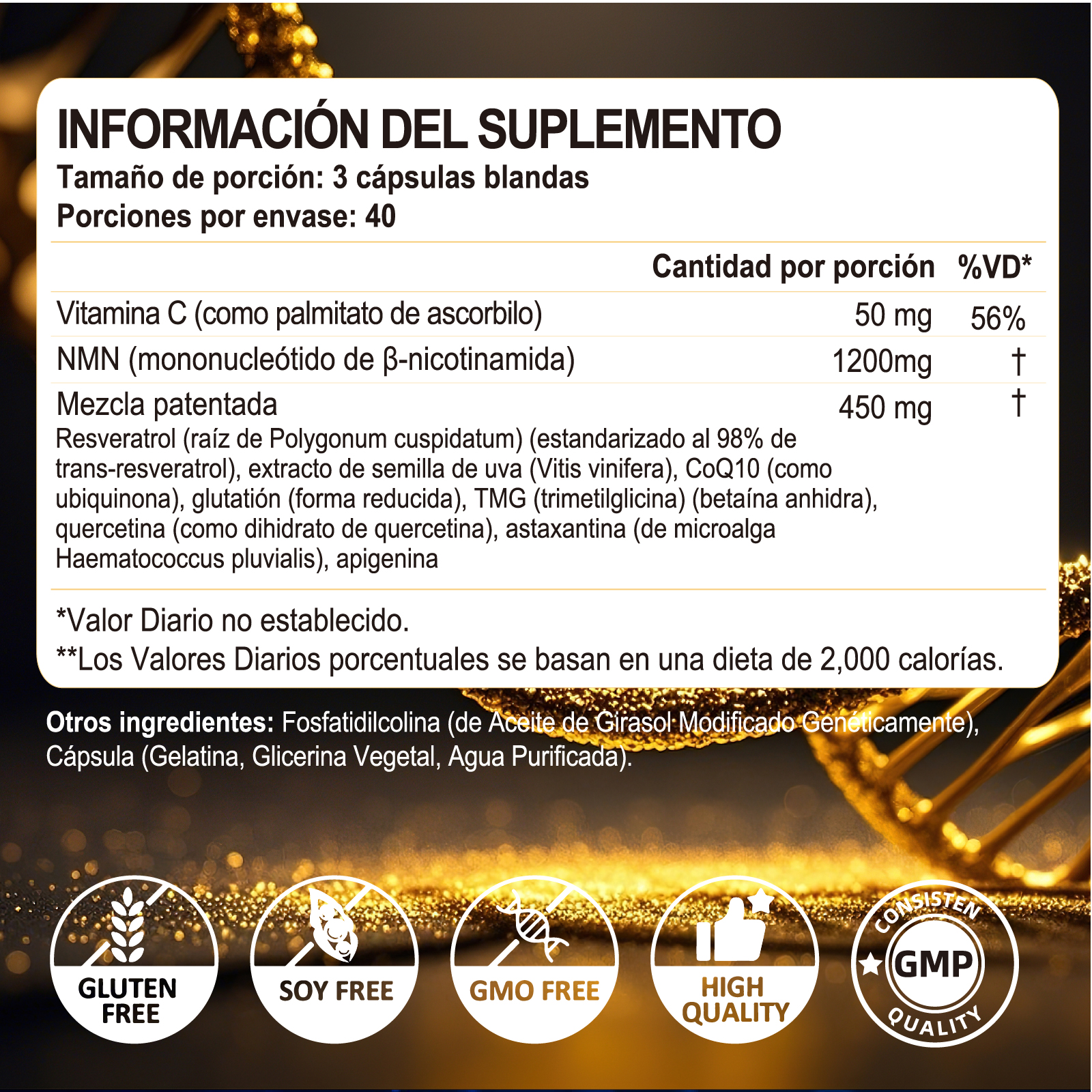 Gwynne Nmn Resveratrol 10 En 1 Complejo 1200mg Suplemento Con Resveratrol,coq10 Y Glutatión,aumentar La Energía Celular, Apoyar La Salud Cerebral Y El Anti-envejecimiento,120 Cápsulas