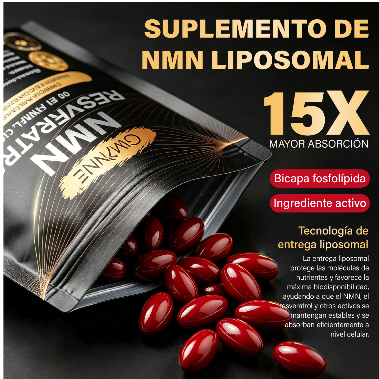 Gwynne Nmn Resveratrol 10 En 1 Complejo 1200mg Suplemento Con Resveratrol,coq10 Y Glutatión,aumentar La Energía Celular, Apoyar La Salud Cerebral Y El Anti-envejecimiento,120 Cápsulas