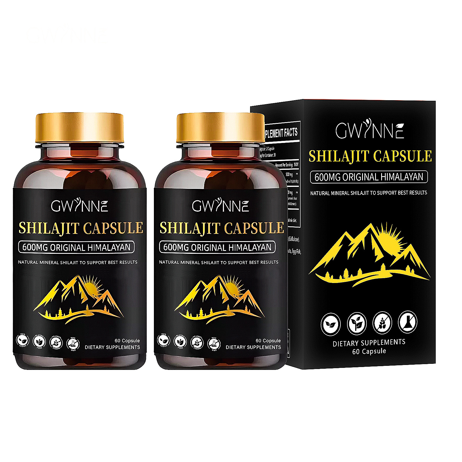 Pack 2 GWYNNE Shilajit Extract 120 Cápsulas Cada de Resina Charajiorgá Nica Pura Del Himalaya Sin sabor