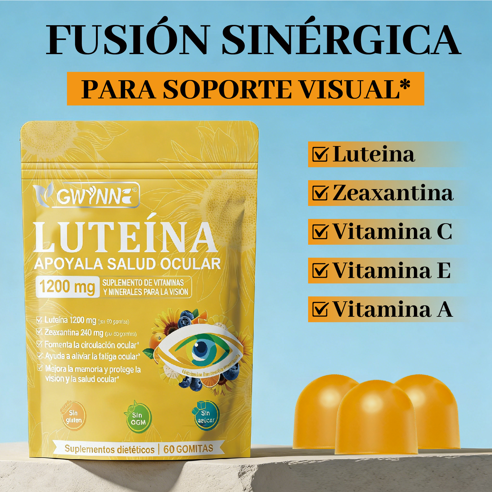 Gwynne Gummies De Luteína 60 Gummie,suplemento De Vitaminas Y Minerales Oculares Con 40mg De Luteína Y 8mg De Zeaxantina,vitaminas Gomosas Para El Apoyo A La Salud Ocular