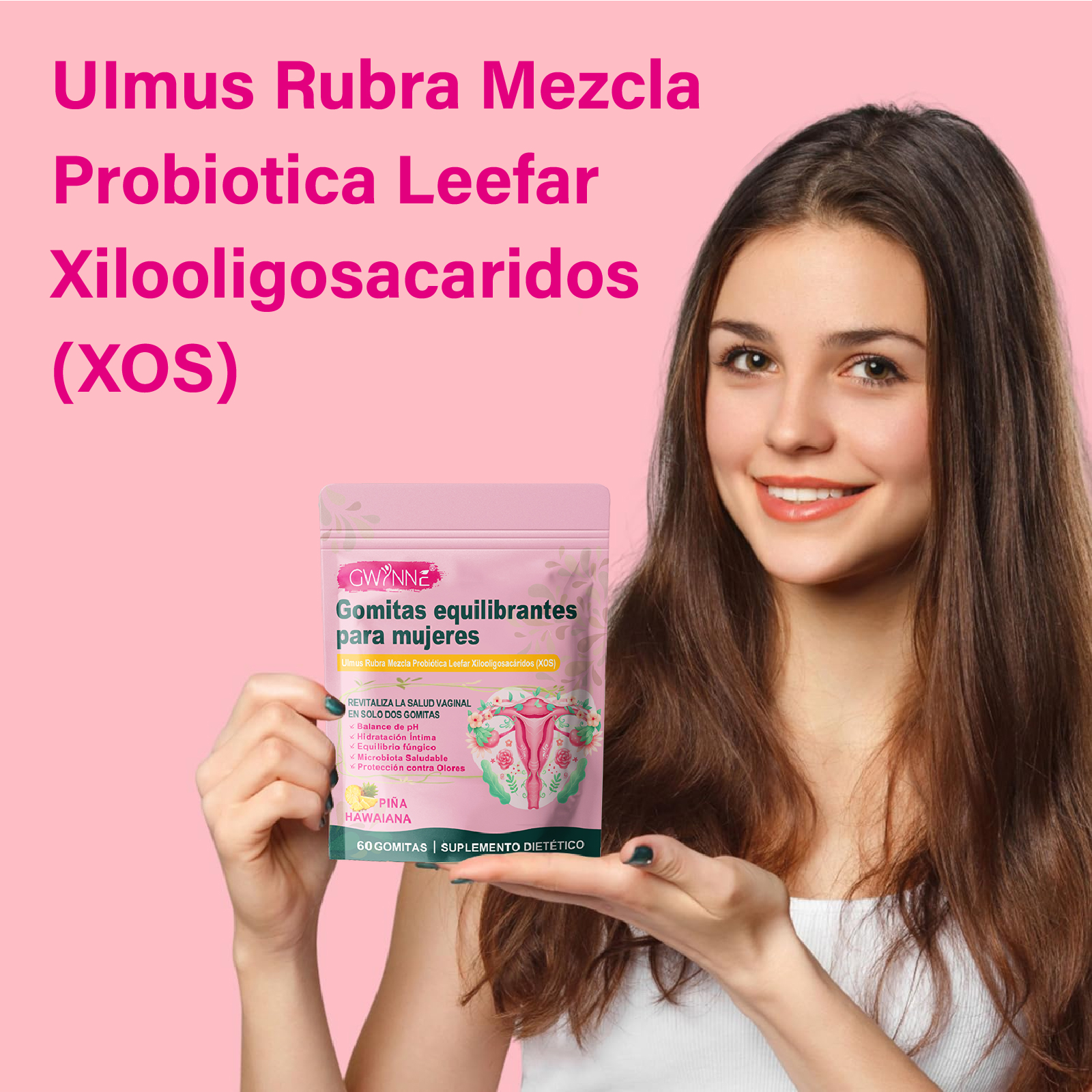 Gwynne Gomitas Probióticos Vaginales Y Balance Para Mujer, Sabor Piña Hawaiana, Soporta El Equilibrio Del Ph,60 Gomita