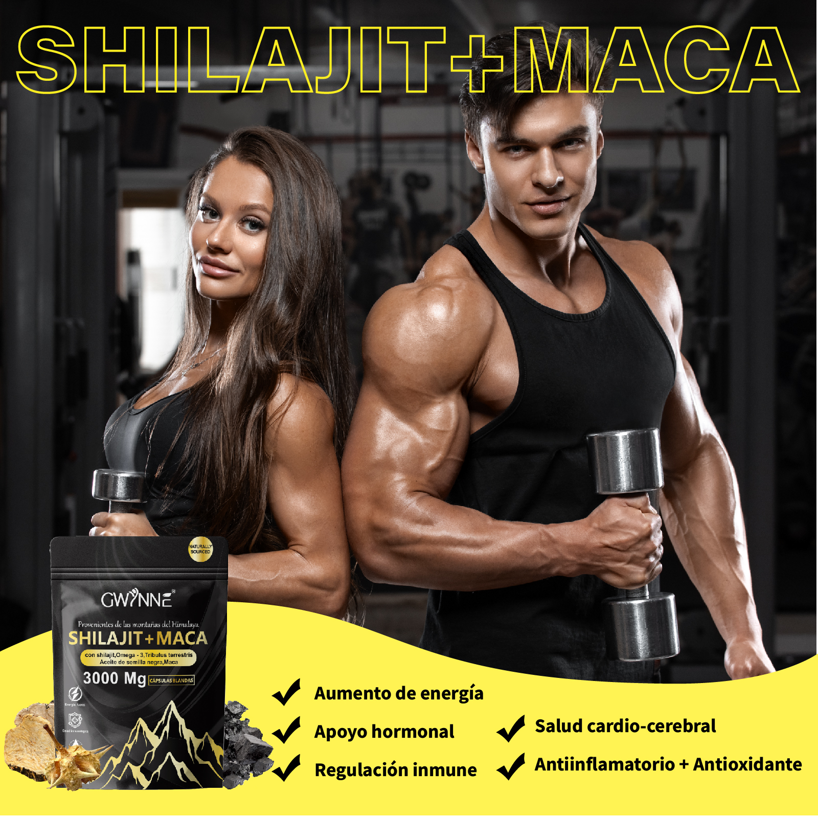 Gwynne Shilajit + Maca Del Himalaya 120 Cáps,con Shilajit 3000mg,omega-3,tribulus Y Maca,salud Cardio-cerebra,aumento De Energia,antiinflamatorio Y Antioxidante