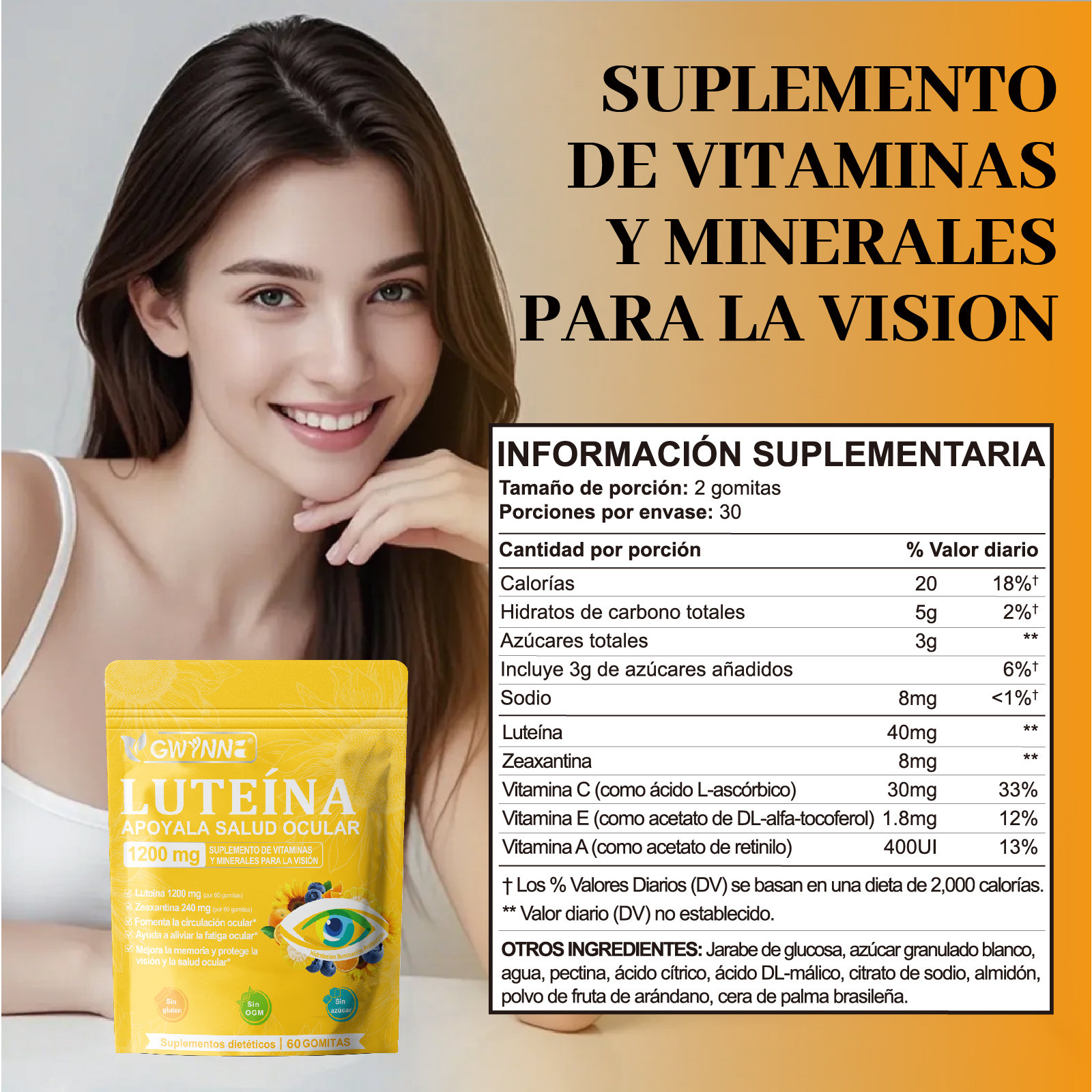 Gwynne Gummies De Luteína 60 Gummie,suplemento De Vitaminas Y Minerales Oculares Con 40mg De Luteína Y 8mg De Zeaxantina,vitaminas Gomosas Para El Apoyo A La Salud Ocular