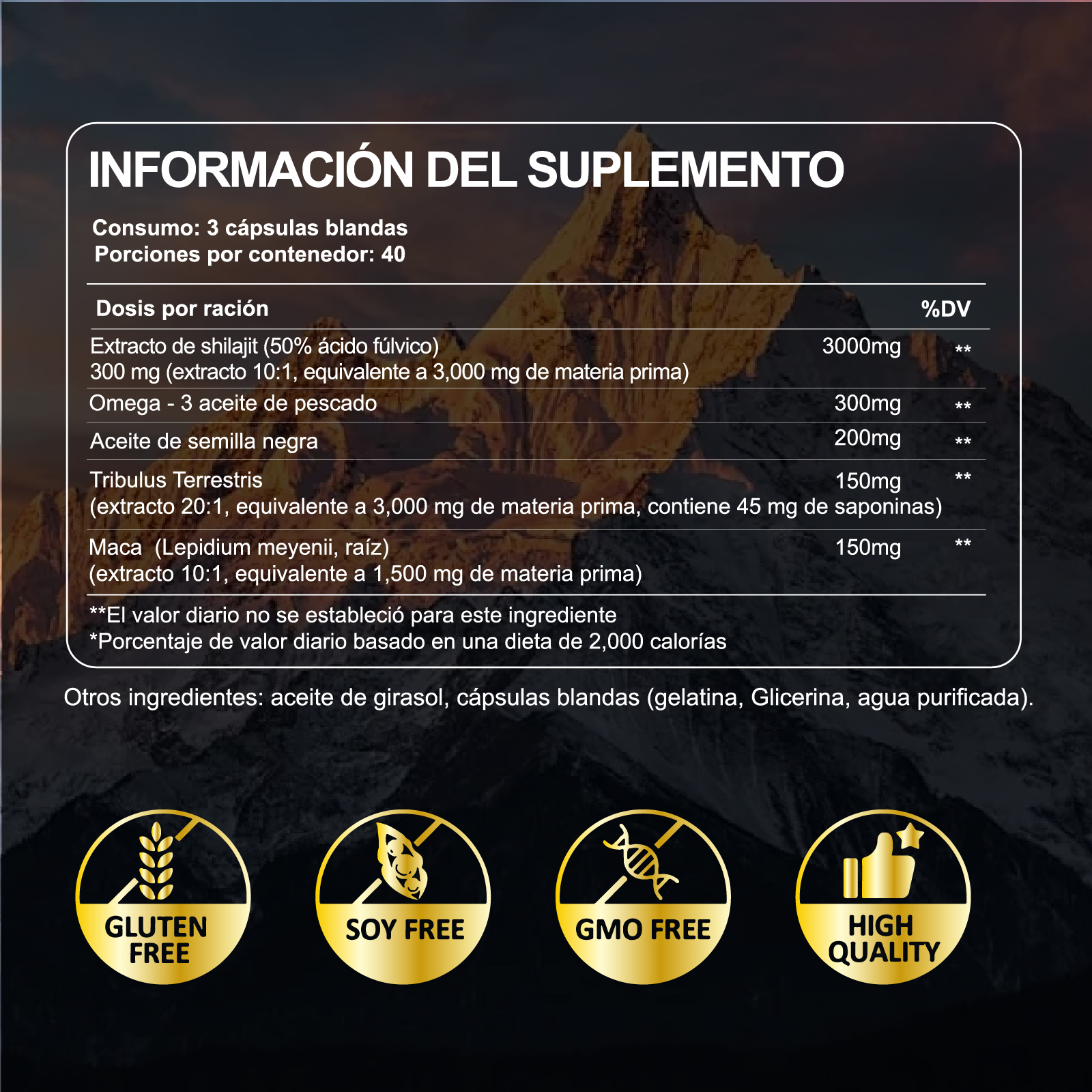 Gwynne Shilajit + Maca Del Himalaya 120 Cáps,con Shilajit 3000mg,omega-3,tribulus Y Maca,salud Cardio-cerebra,aumento De Energia,antiinflamatorio Y Antioxidante