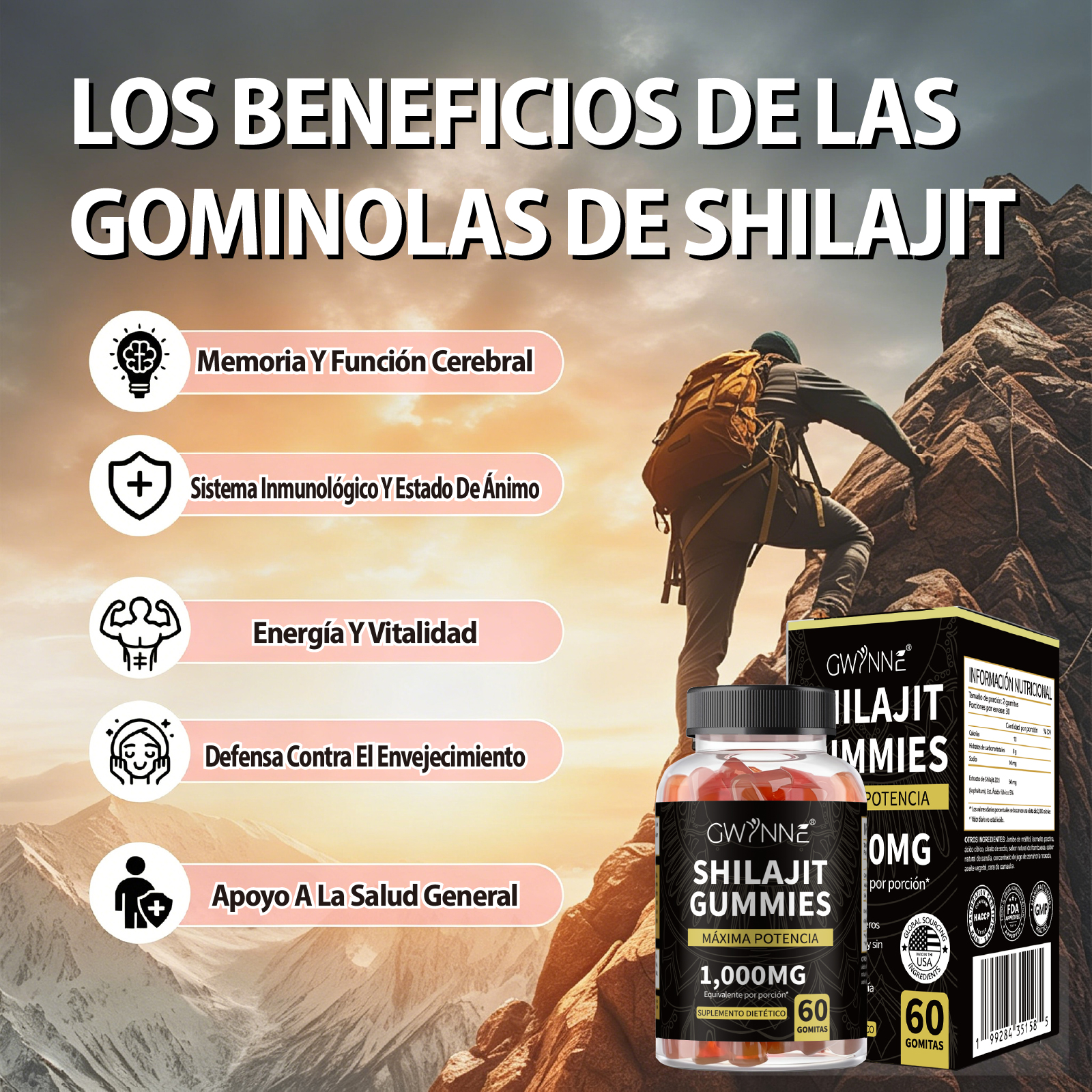 1. Recarga tu vida con la resina de shilajit del Himalaya, que ofrece una sensación de fuerza y energía gracias a sus propiedades nutricionales. Contiene más de 85 oligoelementos y ácido fúlvico, lo que favorece una mejor absorción de minerales y contribu