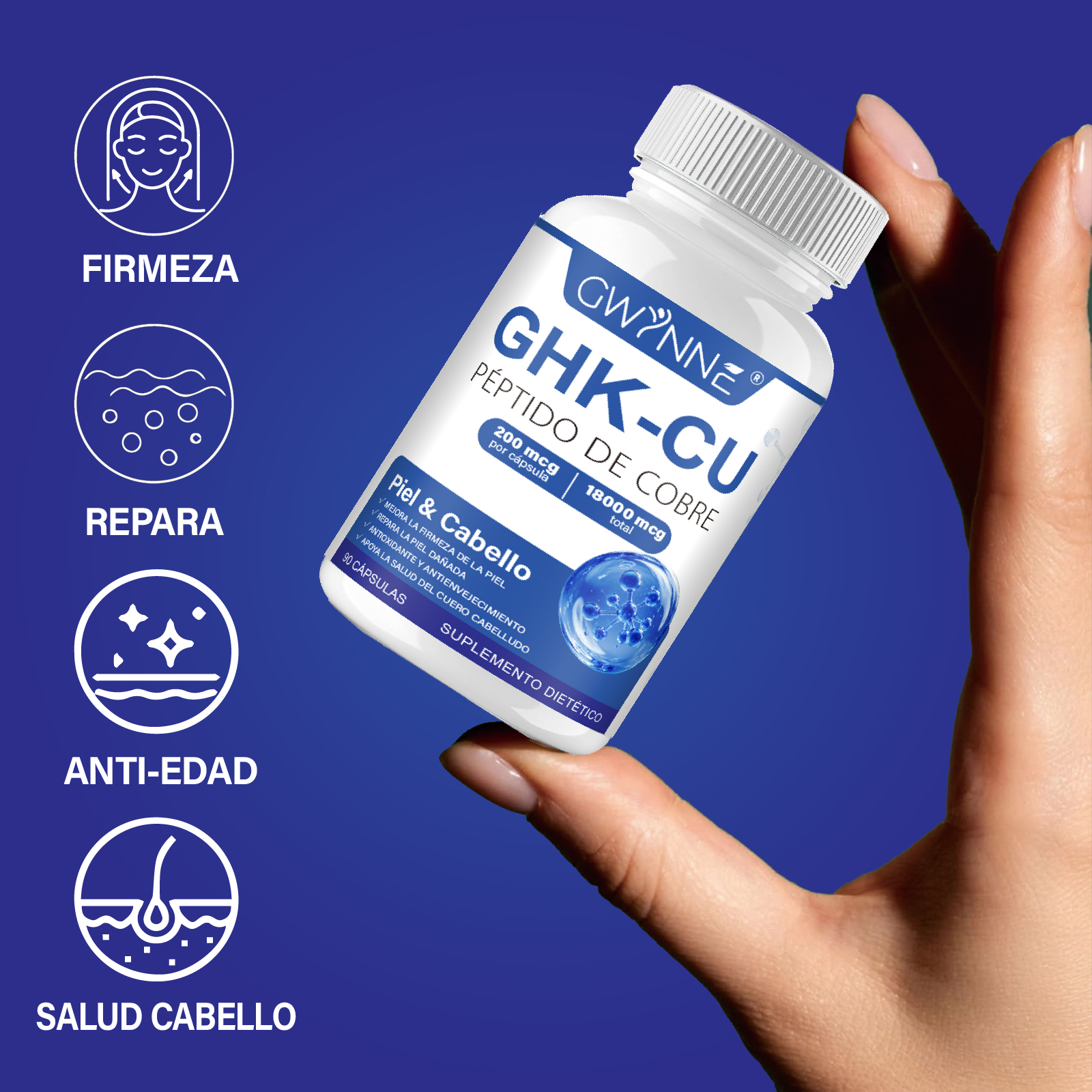 Gwynne Péptido De Cobre Ghk-cu 200mcg,90 Cápsulas De Alta Potencia Promueve La Reparación De La Piel,la Elasticidad Radiante De La Piel,el Anti-envejecimiento Y El Apoyo Al Crecimiento Del Cabello