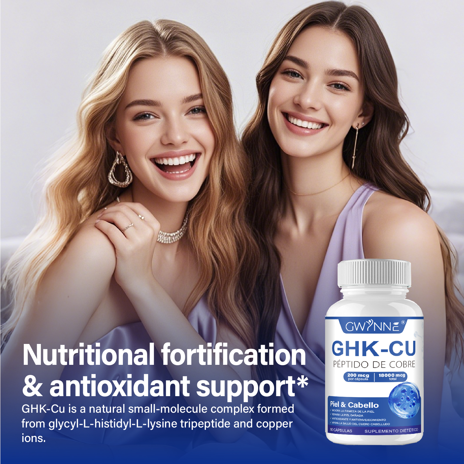 Gwynne Péptido De Cobre Ghk-cu 200mcg,90 Cápsulas De Alta Potencia Promueve La Reparación De La Piel,la Elasticidad Radiante De La Piel,el Anti-envejecimiento Y El Apoyo Al Crecimiento Del Cabello