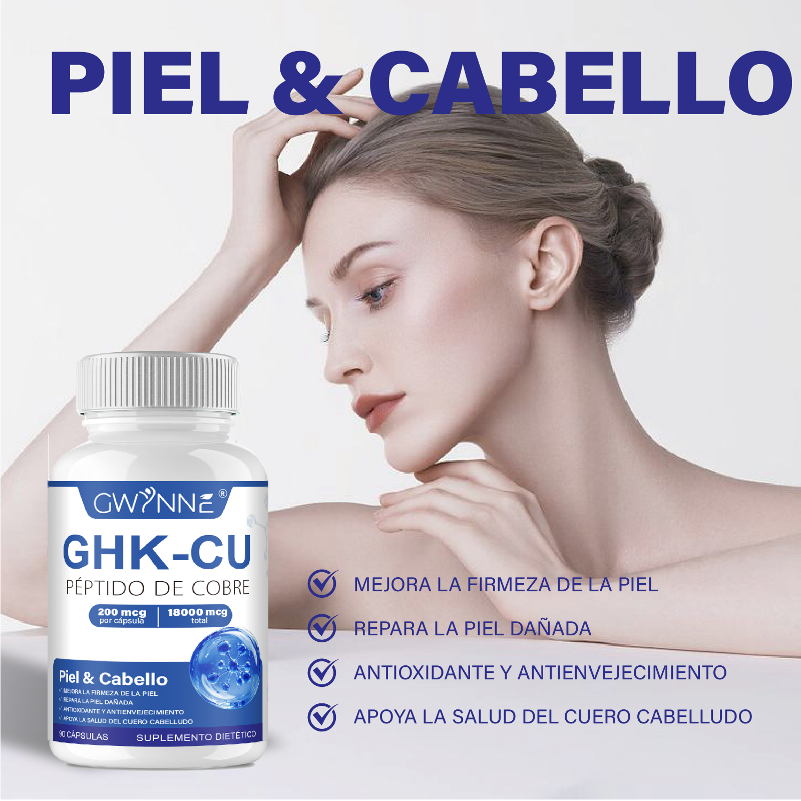 Gwynne Péptido De Cobre Ghk-cu 200mcg,90 Cápsulas De Alta Potencia Promueve La Reparación De La Piel,la Elasticidad Radiante De La Piel,el Anti-envejecimiento Y El Apoyo Al Crecimiento Del Cabello