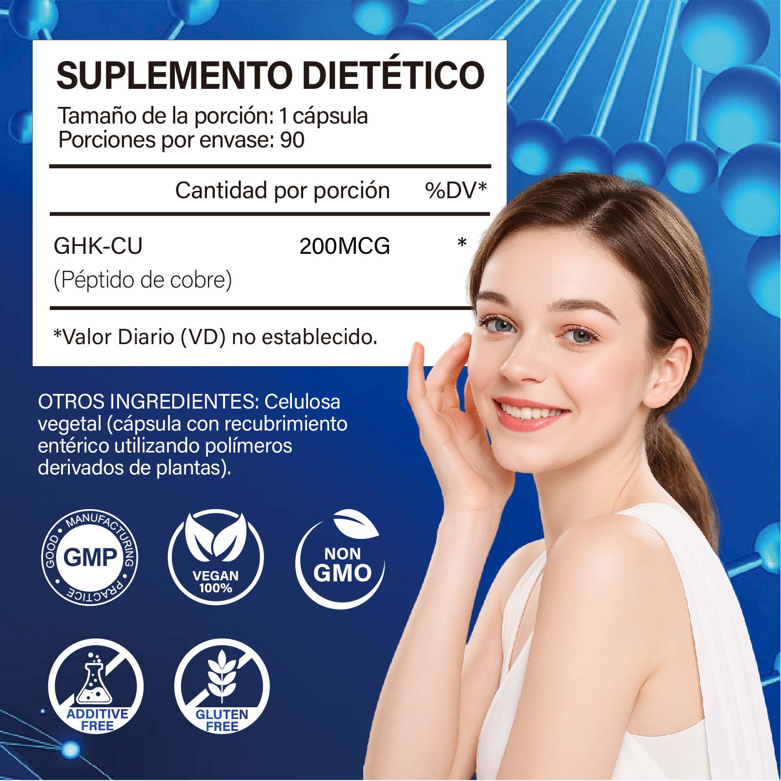 Gwynne Péptido De Cobre Ghk-cu 200mcg,90 Cápsulas De Alta Potencia Promueve La Reparación De La Piel,la Elasticidad Radiante De La Piel,el Anti-envejecimiento Y El Apoyo Al Crecimiento Del Cabello