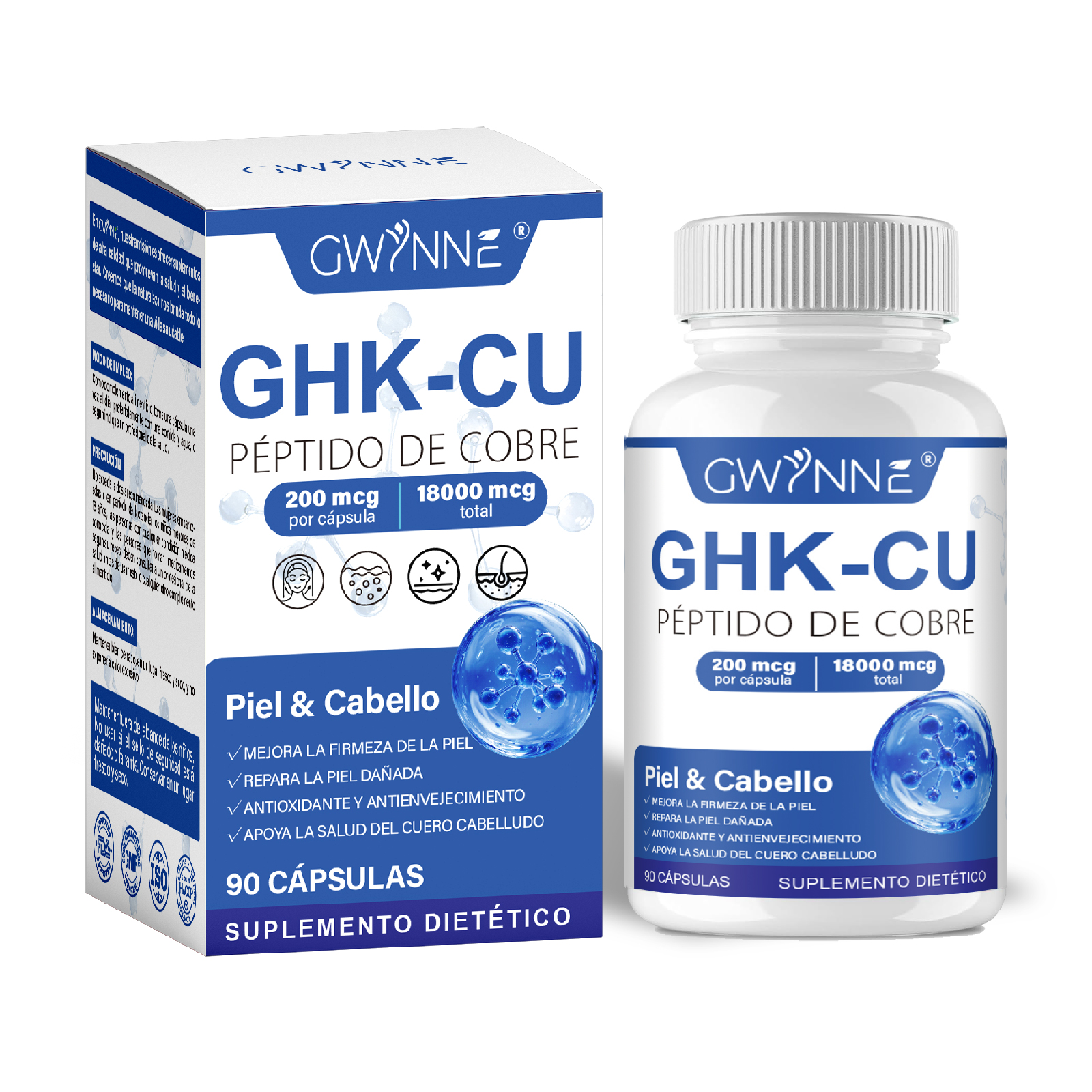 Gwynne Péptido De Cobre Ghk-cu 200mcg,90 Cápsulas De Alta Potencia Promueve La Reparación De La Piel,la Elasticidad Radiante De La Piel,el Anti-envejecimiento Y El Apoyo Al Crecimiento Del Cabello