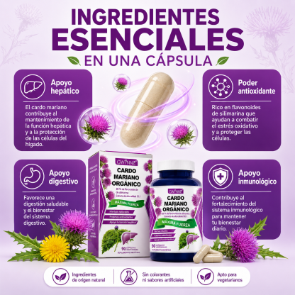 Gwynne Cardo Mariano Orgánico Cápsulas,silymarin Milk Thistle 30:1 Extracto,apoyo A La Desintoxicación Y Reparación Del Hígado,apoyo A Los Antioxidantes,muscular Y Óseo,90 Cápsulas