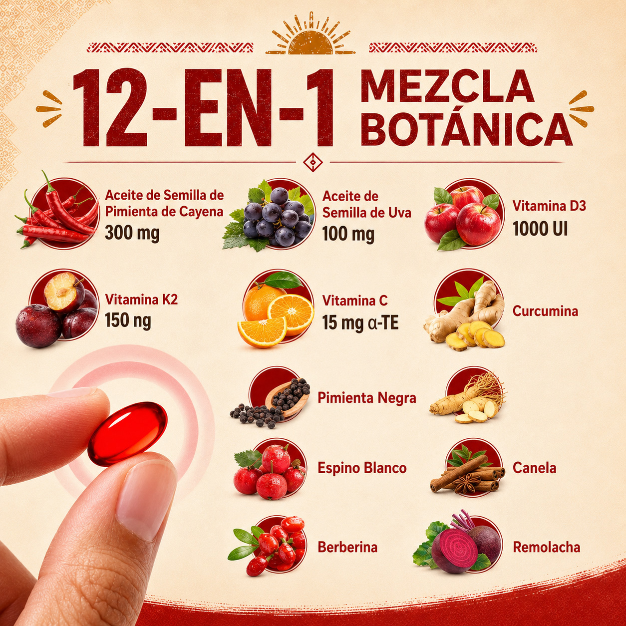 Gwynne Pimienta Cayenne 3000mg 120 Cápsula,suplemento 12 En 1 Con Vitaminas D3,k2 Y E,apoya La Circulación Saludable Y La Energía Diaria,características Berberina,remolacha Y Cúrcuma