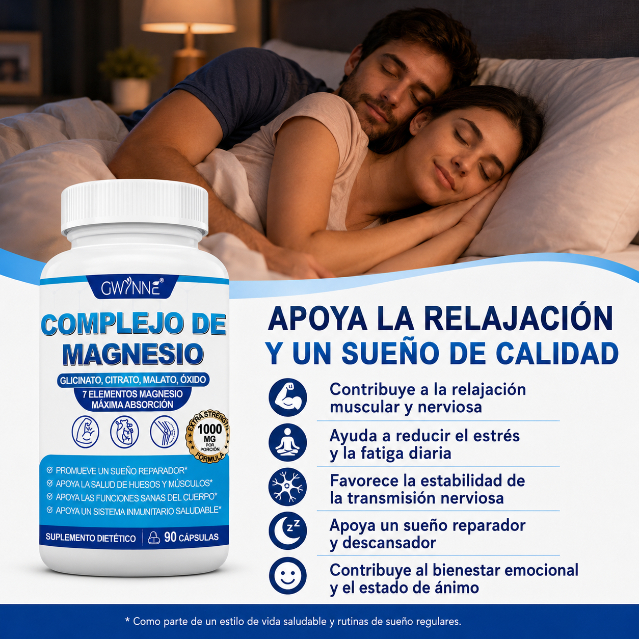 Gwynne Suplemento Complejo De Magnesio 7 Elemental 1000mg - Glicinato,citrato,malato,taurato De Magnesio, Quelatado Para Fácil Absorción Para Huesos,músculos,recuperación,energía,90 Cápsulas