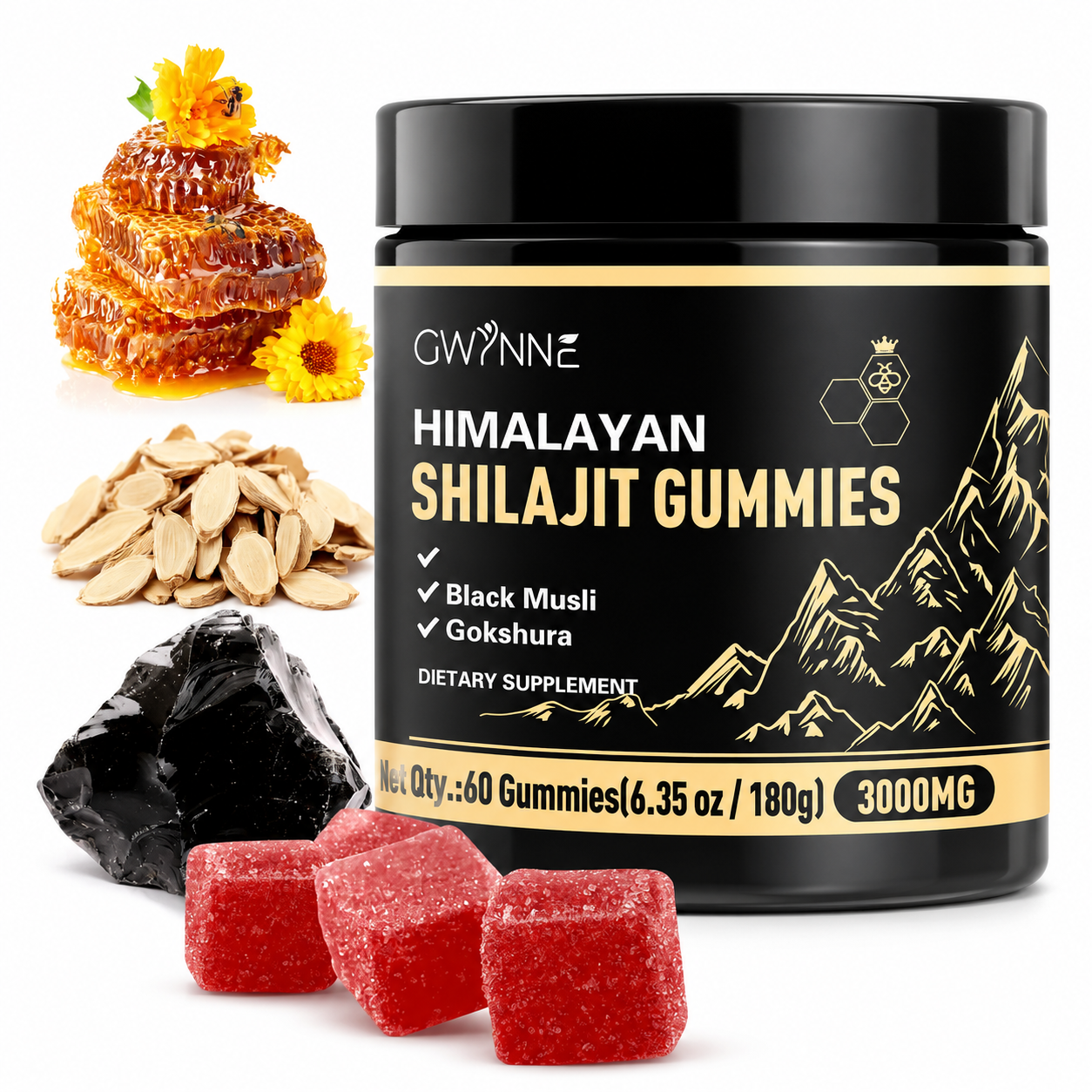 Gwynne Shilajit Gummies 3000mg Para Hombres Y Mujeres 60 Gummies: Shilajit Gummies Puro Del Himalaya Ácido Fúlvico Y 85+ Oligoelementos Sin Azúcar Añadido