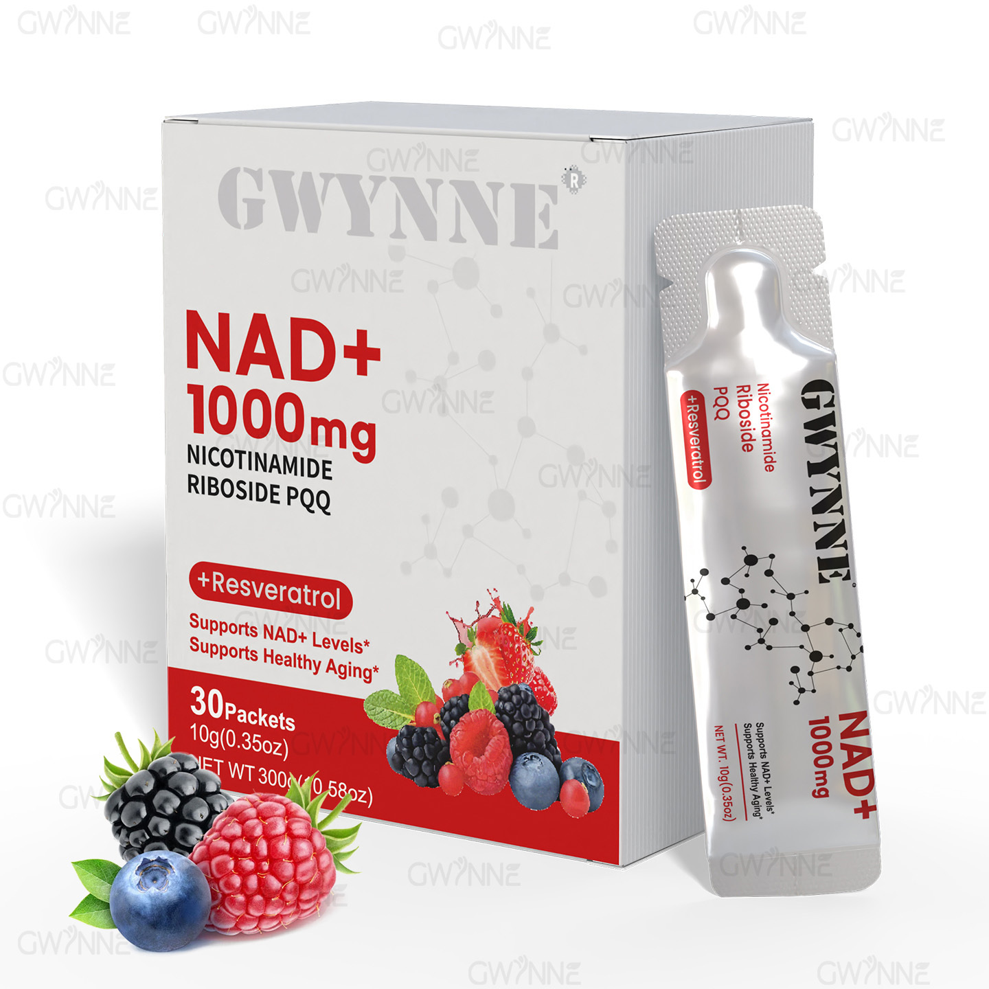 Gwynne Nad Suplemento Con Nicotinamide Riboside, Resveratrol & Pqq 1000mg Alternativa Nmn Extra Fuerte Para Anti-envejecimiento, Energía & Concentración 30 Unidad