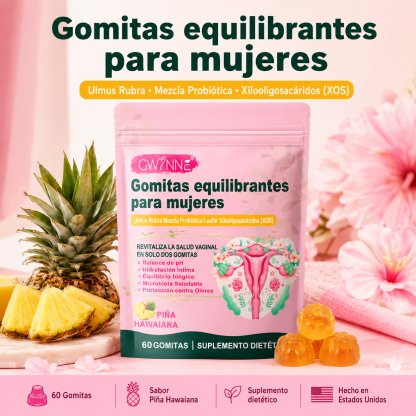 Gwynne Gomitas Probióticos Vaginales Y Balance Para Mujer, Sabor Piña Hawaiana, Soporta El Equilibrio Del Ph,60 Gomita