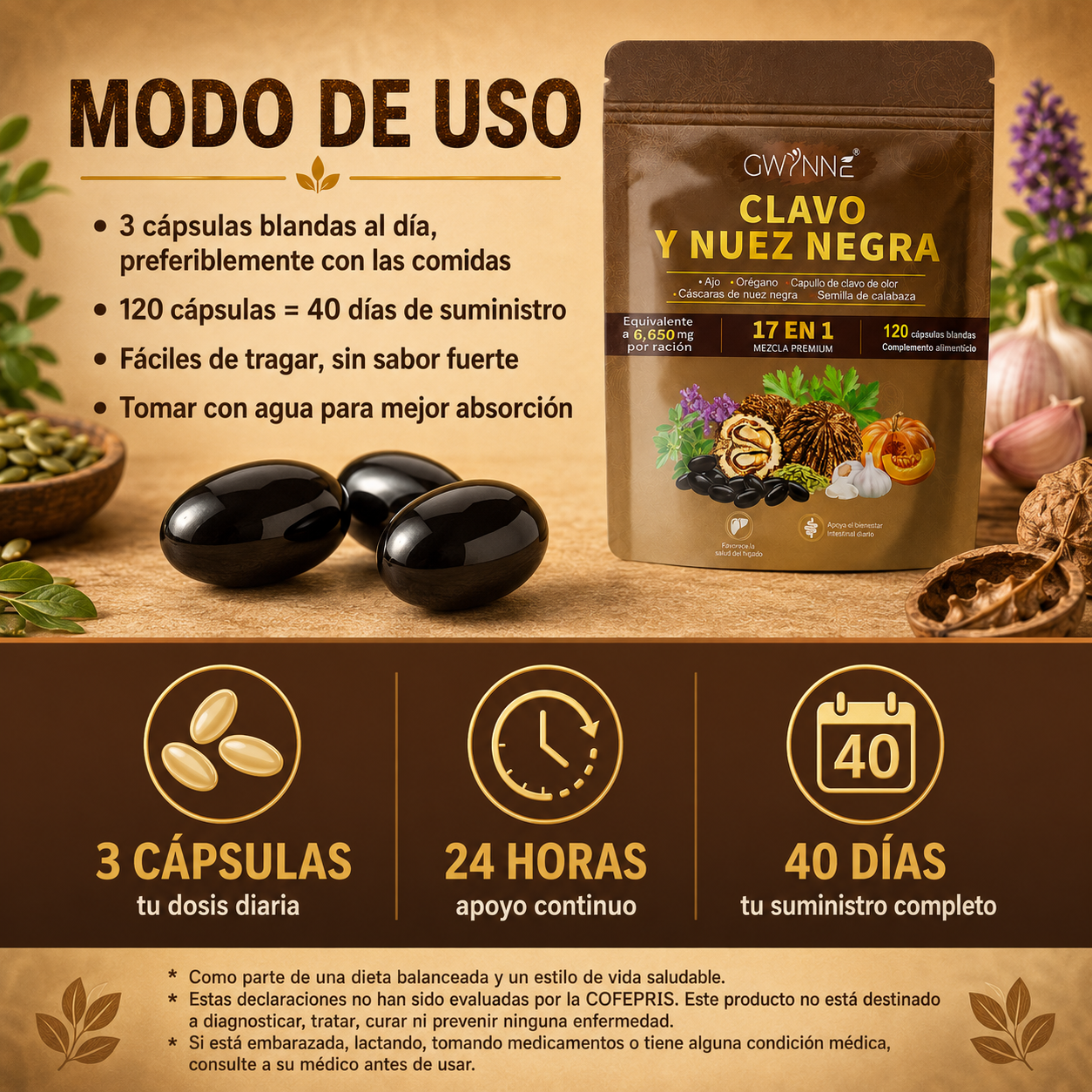 Gwynne Clavo Y Nuez Negra 18-en-1 De Olor Limpieza De Parásitos Suplemento 120 Cápsulas, Limpieza Intestinal Y Apoyo Digestivo