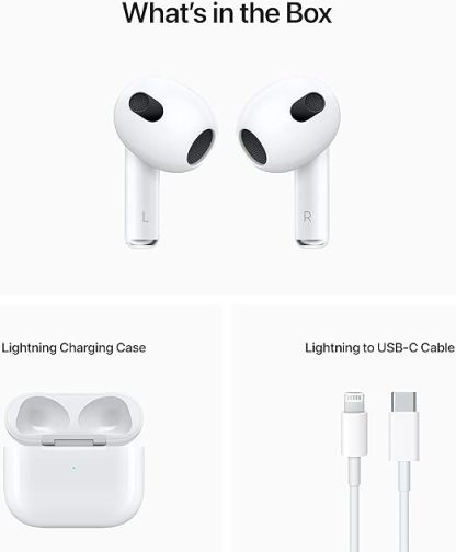 Apple AirPods (3rd Generation) Wireless Ear Buds, Bluetooth Headphones, Personalized Spatial Audio, Sweat and Water Resistant, Lightning Charging Case Included, Up to 30 Hours of Battery Life