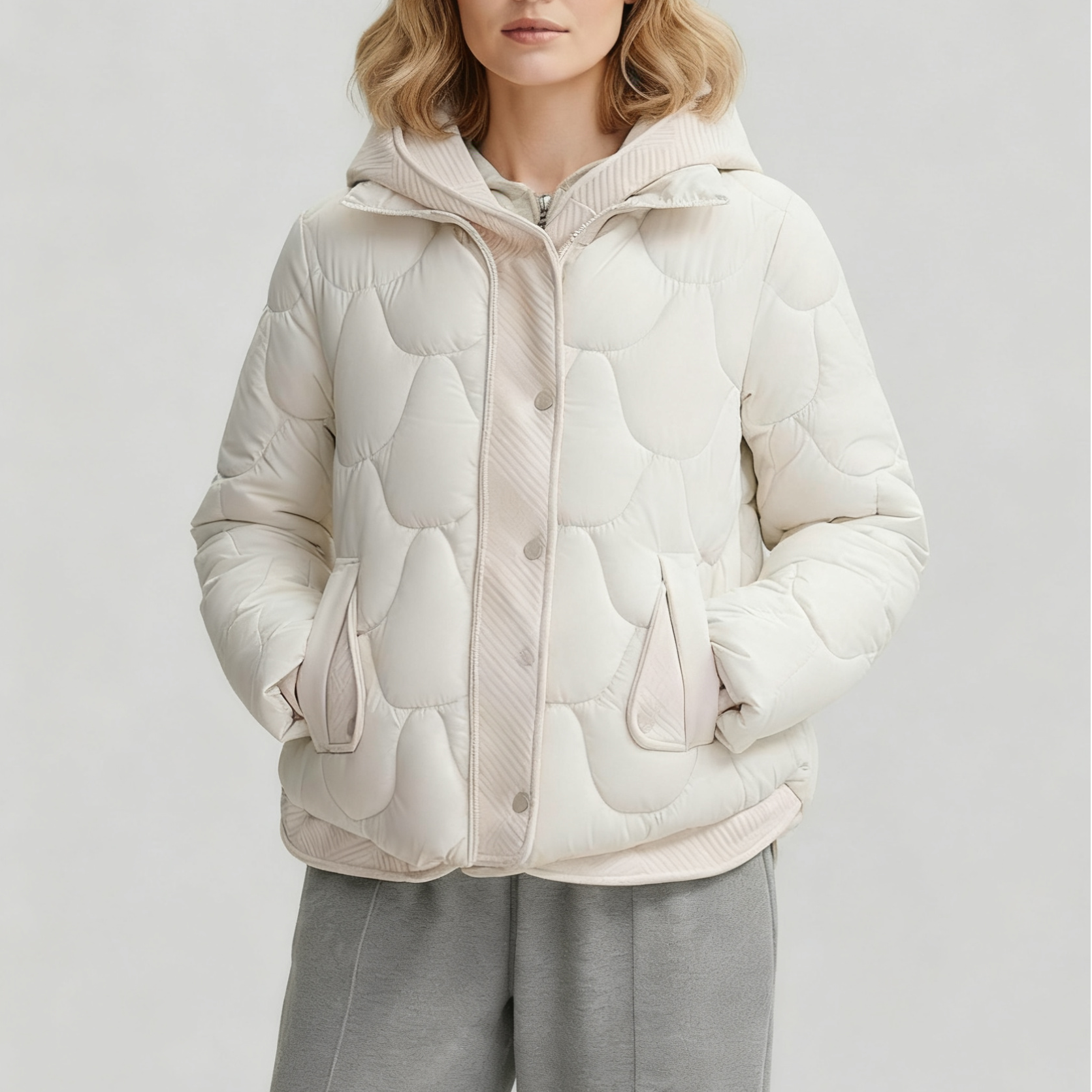 Giacca corta e calda con cappuccio, di tipo informale