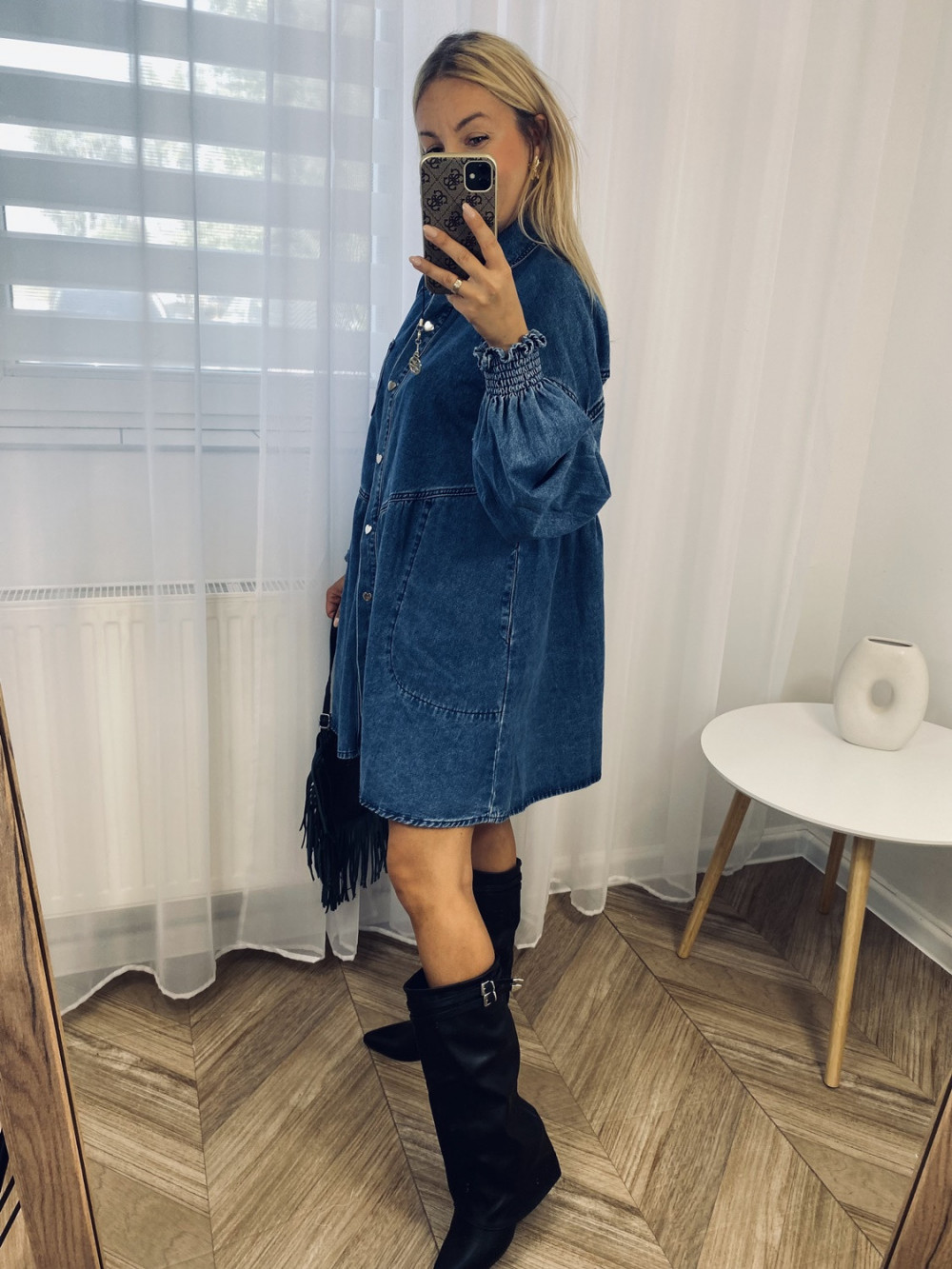 Abitino di jeans donna ampio con collo