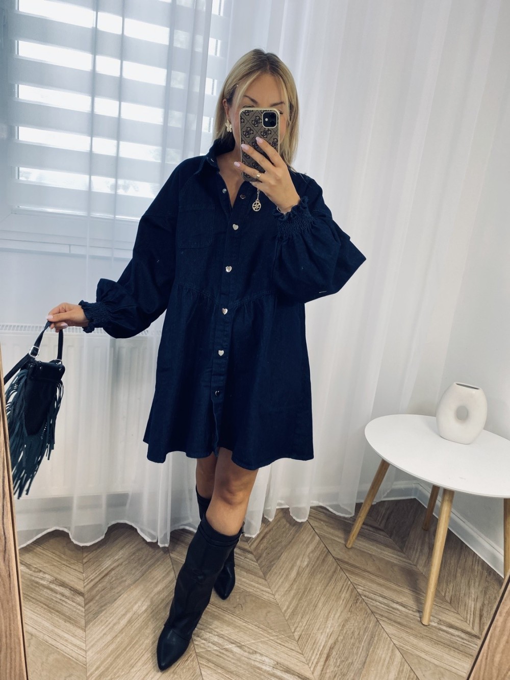 Abitino di jeans donna ampio con collo