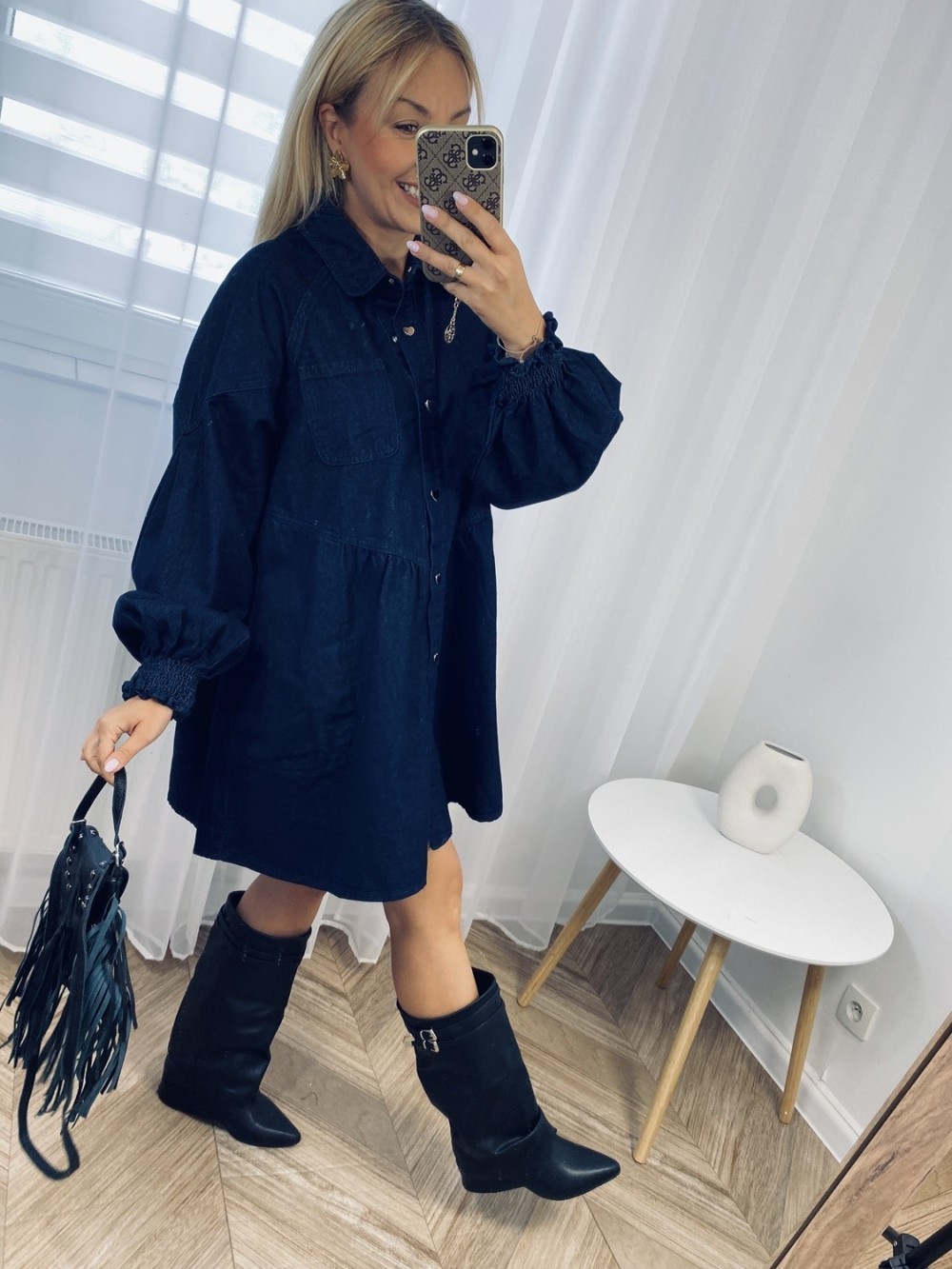 Abitino di jeans donna ampio con collo