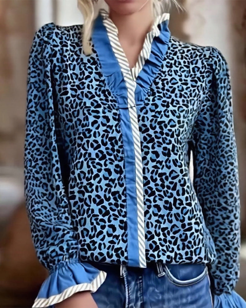 Camicia leopardata a manica lunga casual