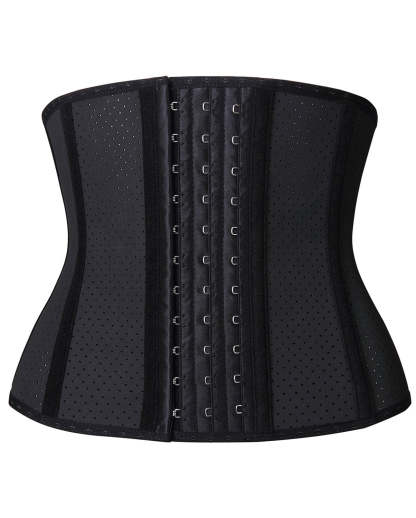  Women Latex Short Torso Waist Trainer 9 Steel Bones 3 Row Hooks