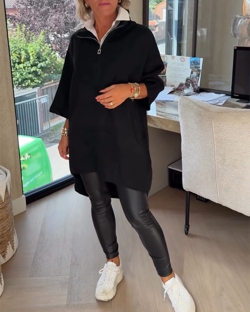 Maglione a girocollo alto con mezza cerniera, modello ampio