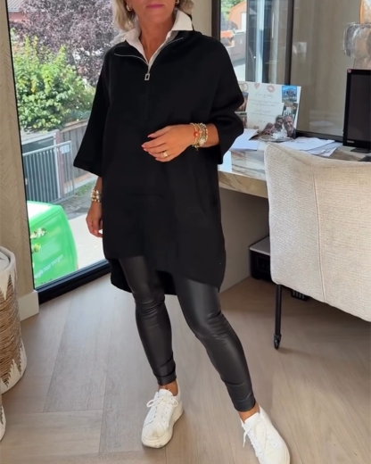 Maglione a girocollo alto con mezza cerniera, modello ampio