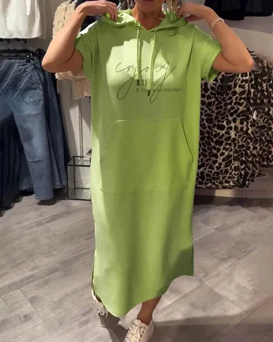 női pamut kapucnis, zsebes kötényruha