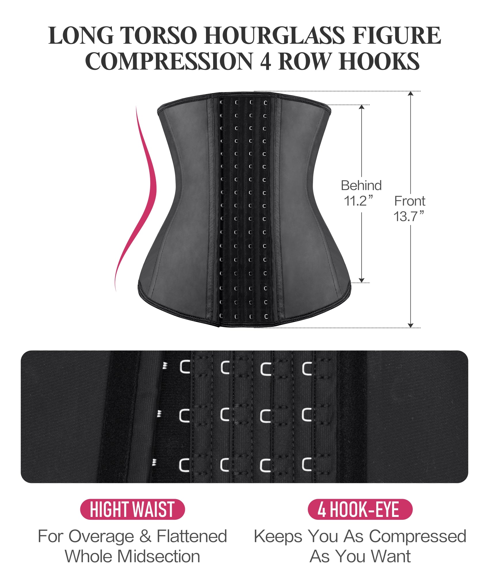  Womens Long Torso Waist Trainer Sports Girdle 4 Row Hooks