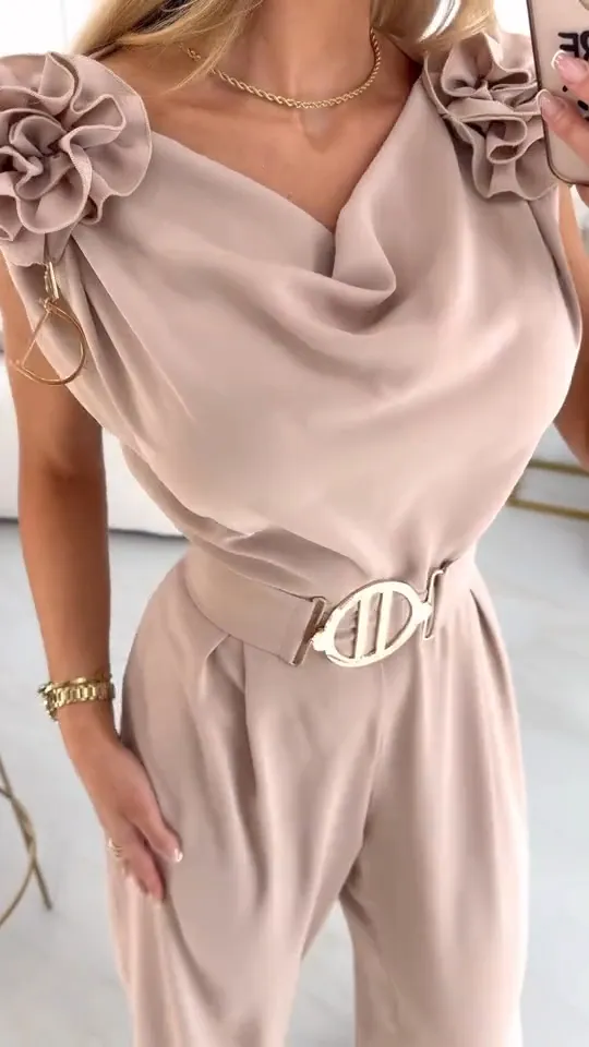 Tuta elegante senza maniche con scollatura a V per donna