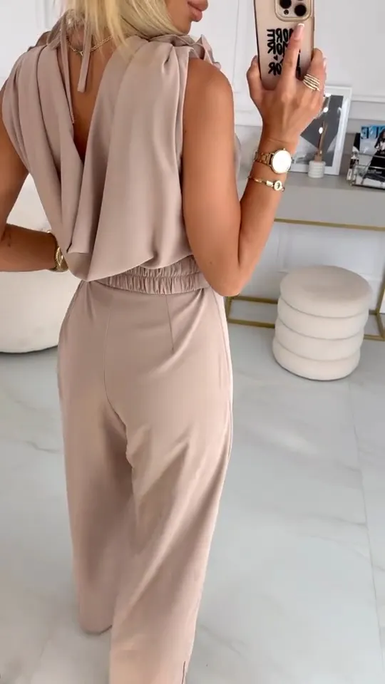 Tuta elegante senza maniche con scollatura a V per donna