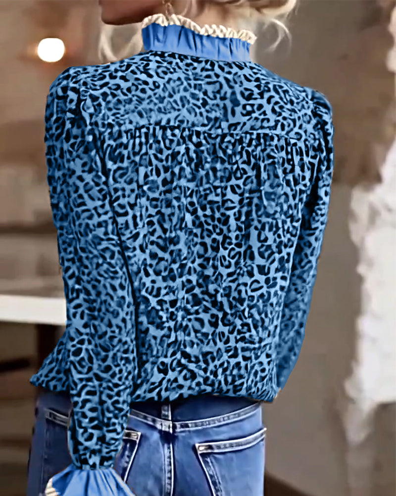 Camicia leopardata a manica lunga casual