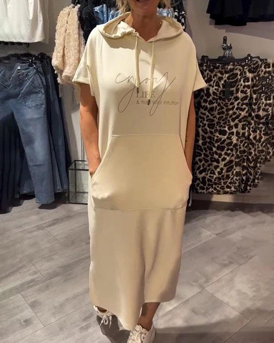 női pamut kapucnis, zsebes kötényruha
