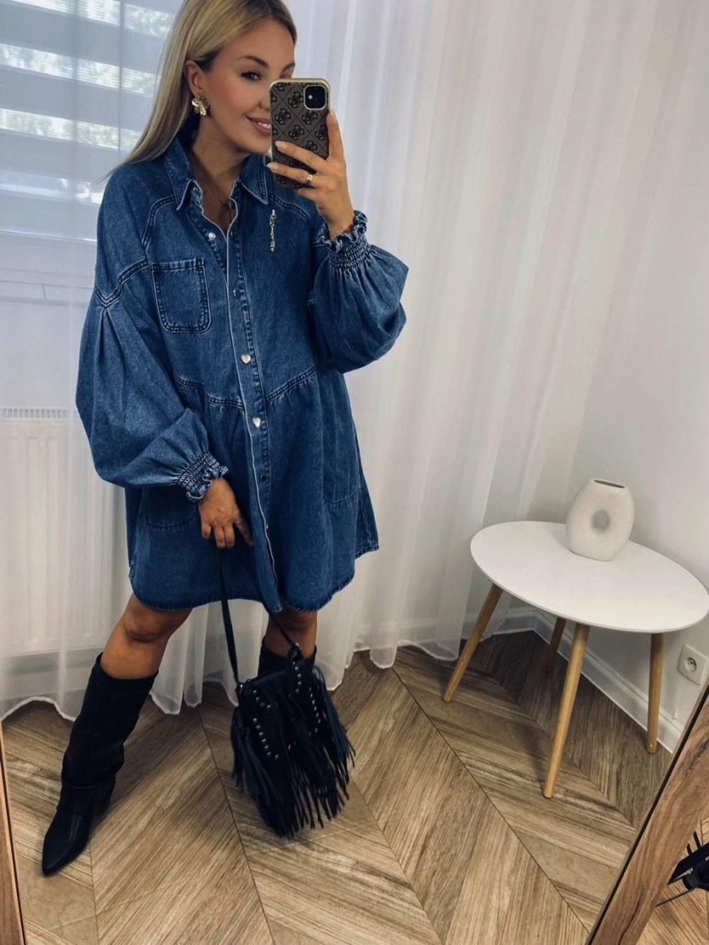 Abitino di jeans donna ampio con collo